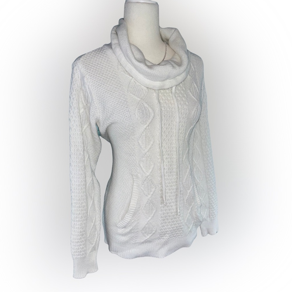 Preswick & Moore Winter White Cable Knit Cowl Neck Holiday Sweater Size M